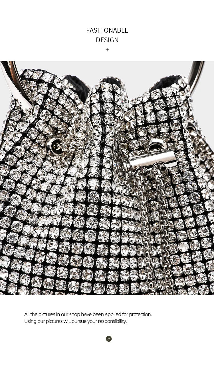 Diamond-Embellished Bucket Bag Water Drop — Champagne Gold | KIMLUD