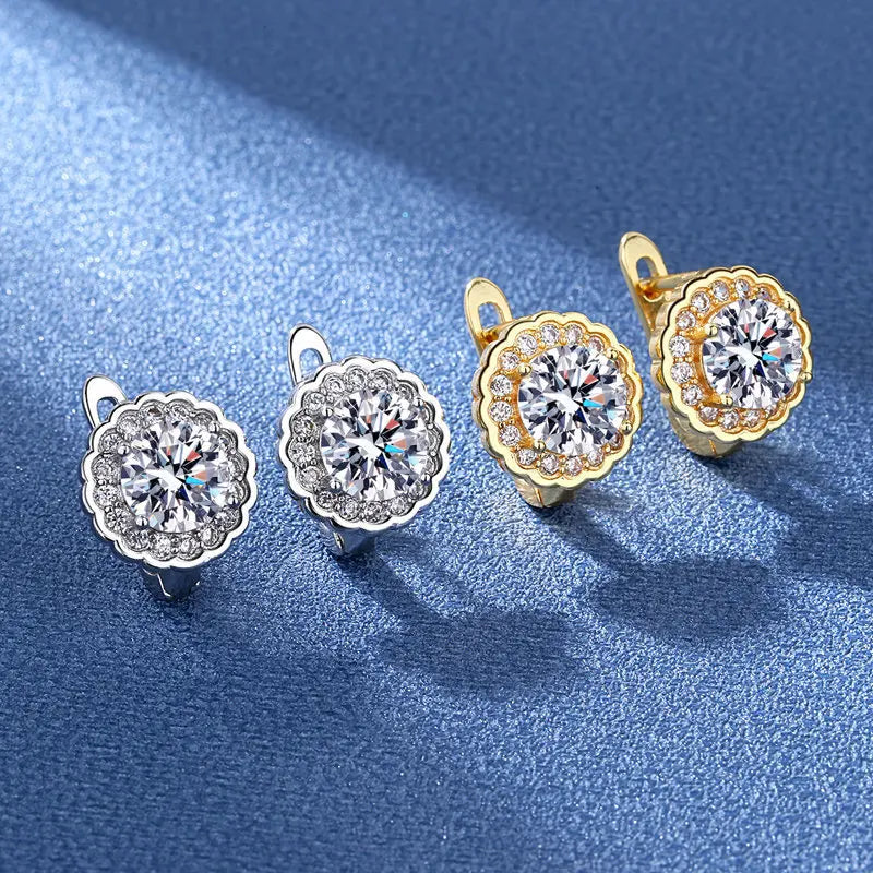 Silver-Toned Copper Oval Zircon Halo Stud Earrings — Sapphire Blue | KIMLUD