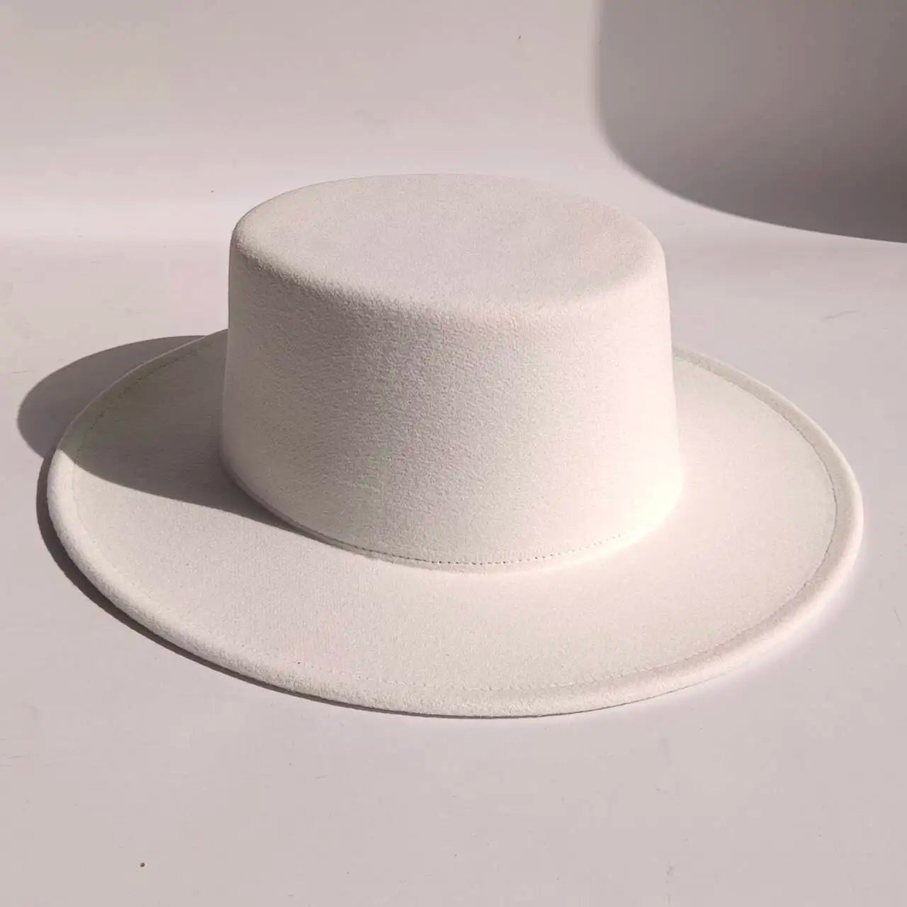 French Felt Flat-Top Wide-Brim Hat — Ivory | KIMLUD