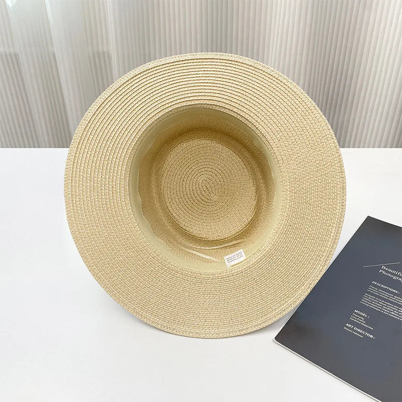 Wide Brim Hats Ribbon Straw Sun Protection — Natural | KIMLUD