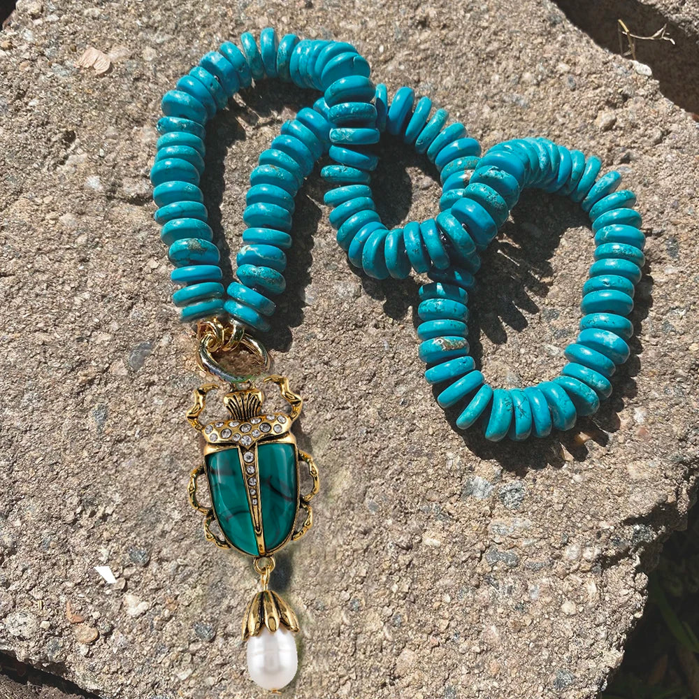 Handmade Lucite Beaded Pearl Choker Necklace — Blue | KIMLUD