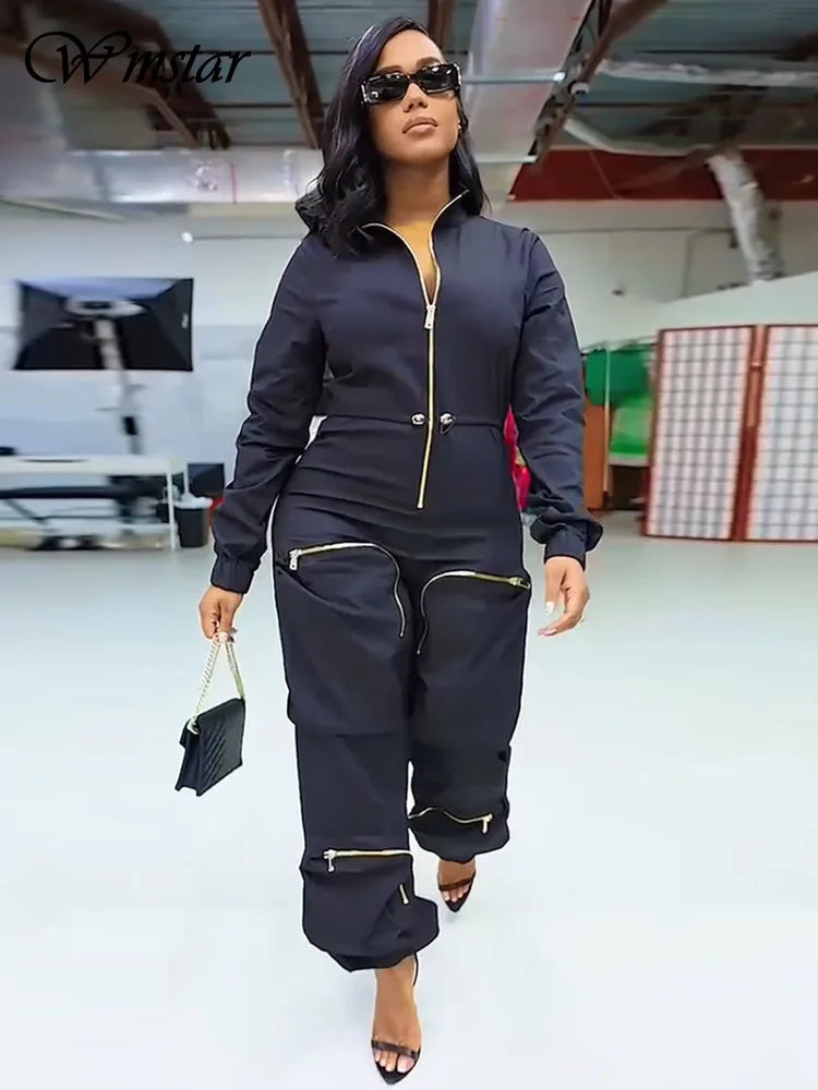 Jumpsuit – Zipper Cargo Design – Broadcloth | KIMLUD