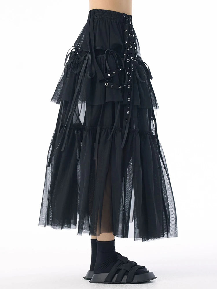 Midi Skirt - High Elastic Waist - Cotton Polyester - Coffee | KIMLUD