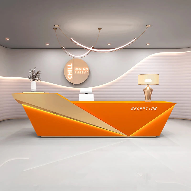 Sculpted Marble Reception Desk With Integrated Storage — Charcoal | KIMLUD