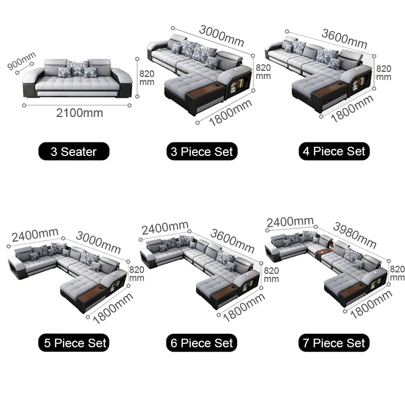 Modern Leather U-shaped Combination Sofa Bed 7-piece Furniture Living Room Fabric Velvet Sofa Home Manufacturer