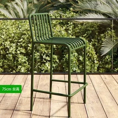 Iron Modern Bar Stools Outdoor Lounge Cushioned Seat and Backrest Bracket-Frame — Emerald | KIMLUD
