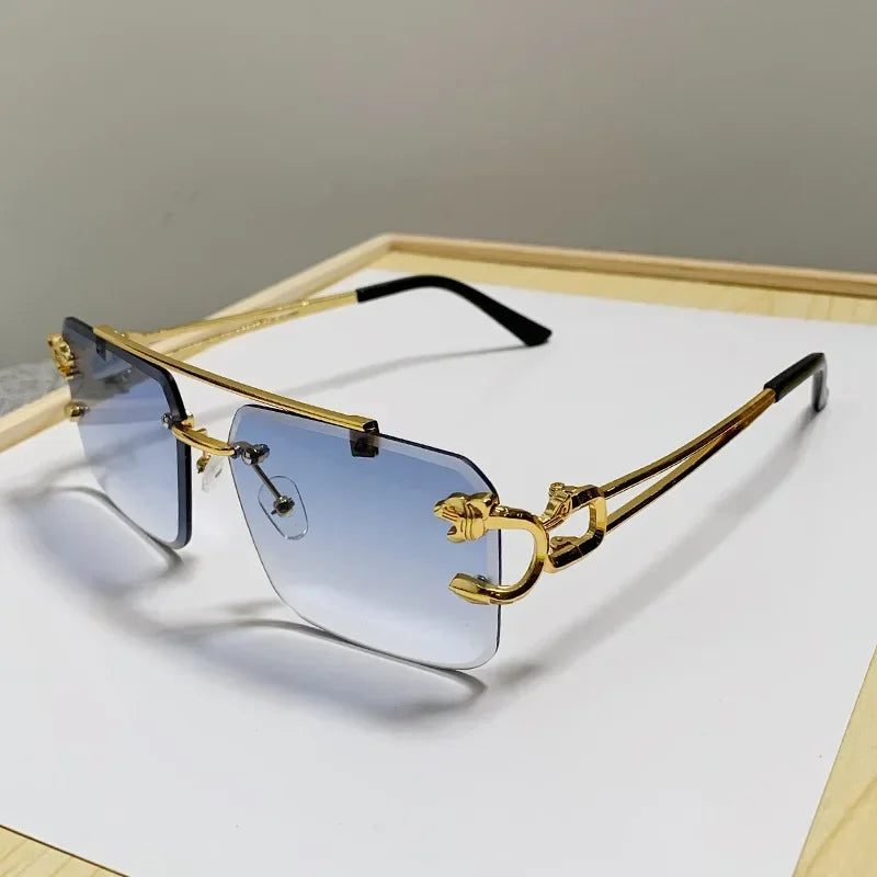 Rimless Square Sunglasses Gold-Tone Frame With Sculpted Hinges And Signature Shine — Black | KIMLUD