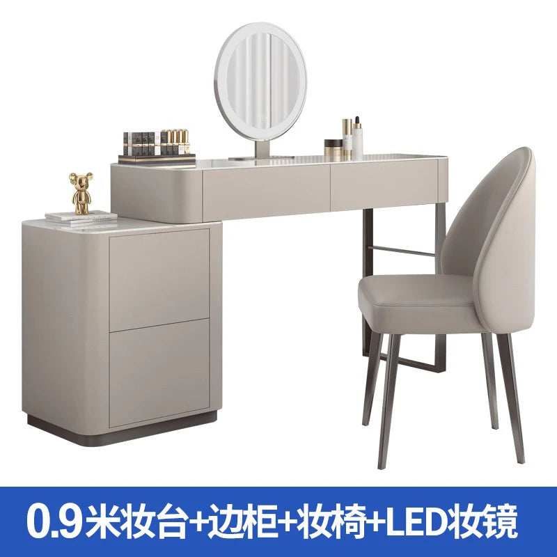 LED Light Dressing Table Mirror With Five Drawers — Grey | KIMLUD