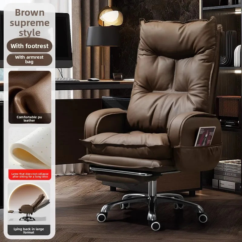 Genuine Leather Executive Chair Reclining Ergonomic Height-Adjustable — Chocolate Brown | KIMLUD