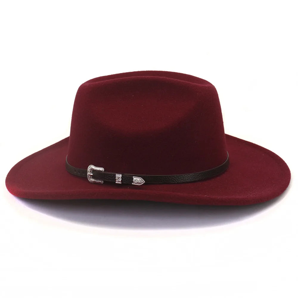 Felt Western Cowboy Hat With Black Belt — Black | KIMLUD