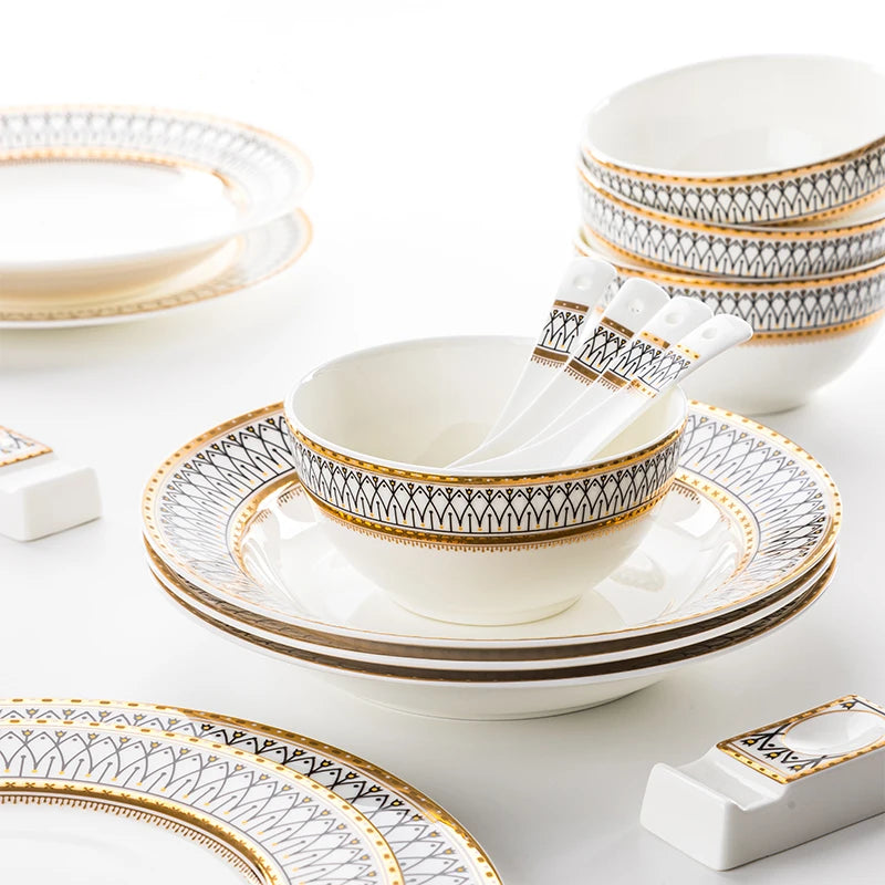 Nordic Bone China Dinner Plates Set Rimmed In Gold — White | KIMLUD