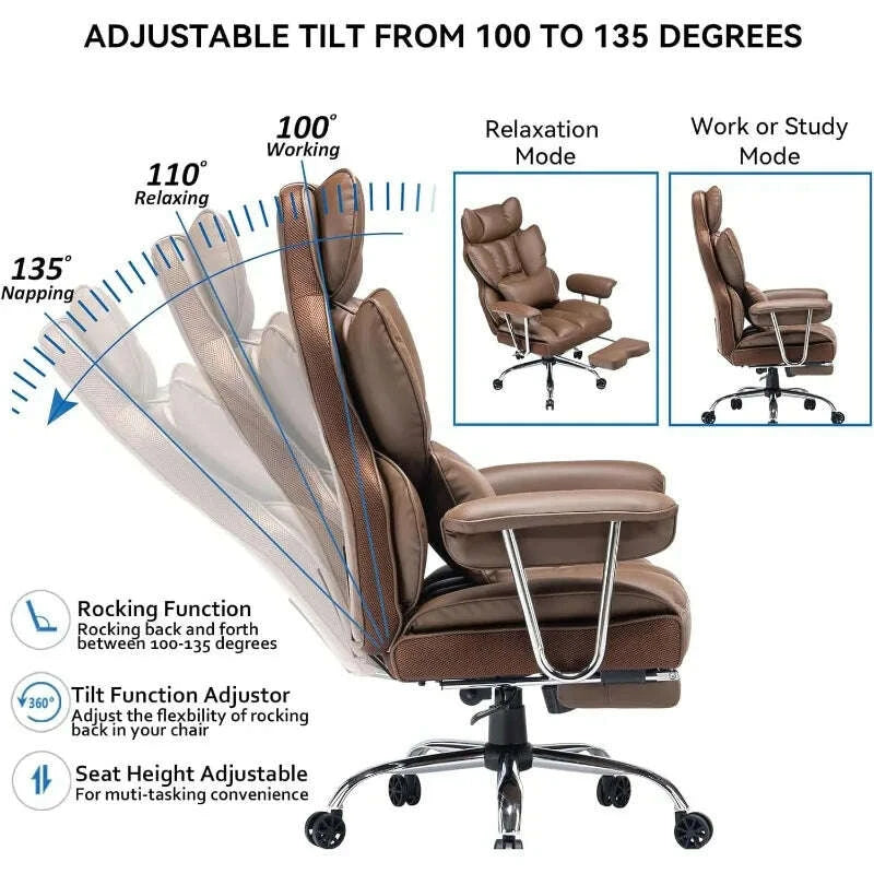 KIMLUD, Big and Tall Office Chair 400lbs – PU Leather Executive Office Chair with Lumbar Support & Leg Rest, Heavy-Duty Computer, KIMLUD Womens Clothes