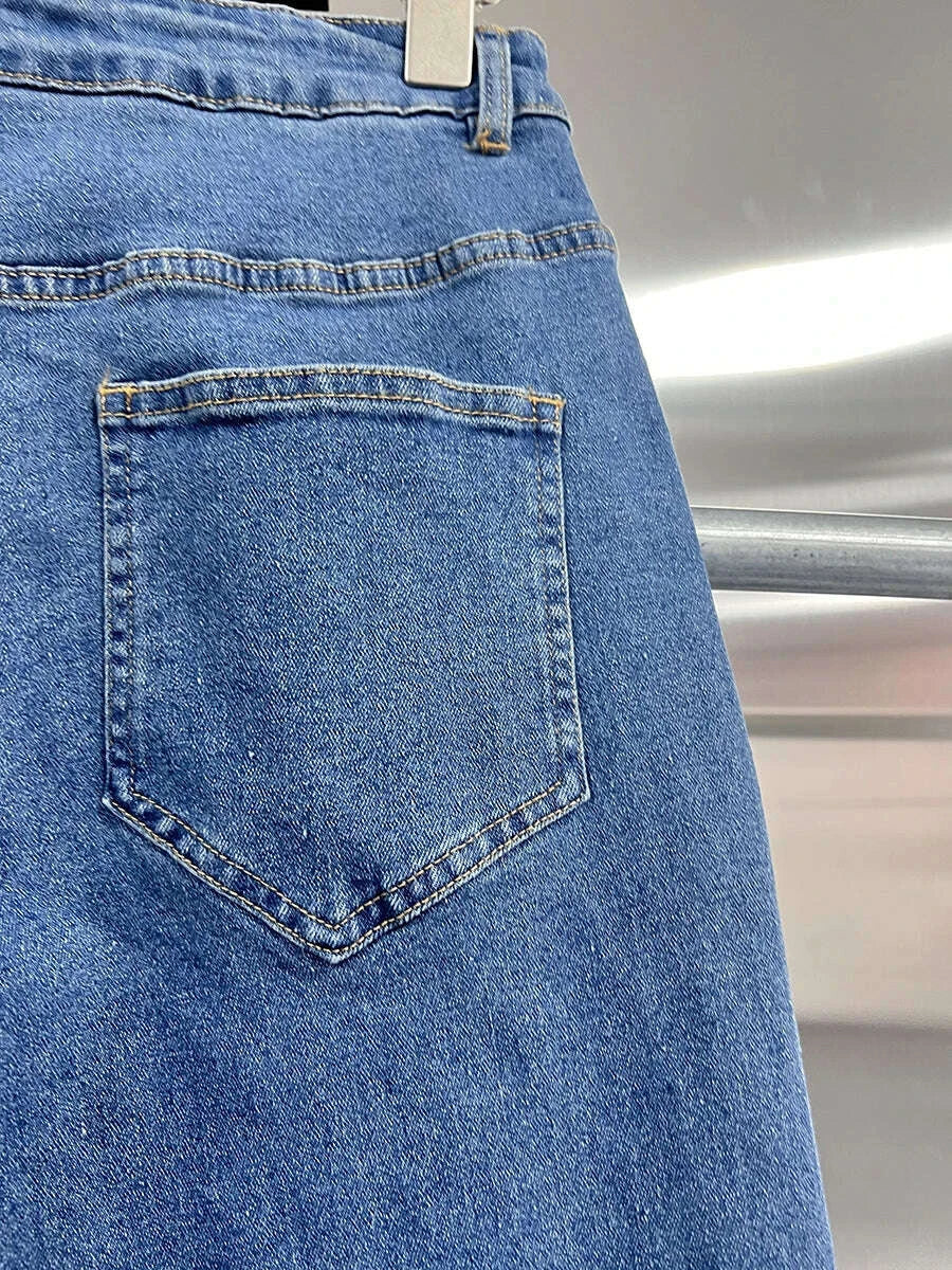 KIMLUD, TWOTWINSTYLE Solid Patchwork Tassel Chic Denim Pants For Women High Waist Spliced Button Wide Leg Straight Pants Female Fashion, KIMLUD Womens Clothes