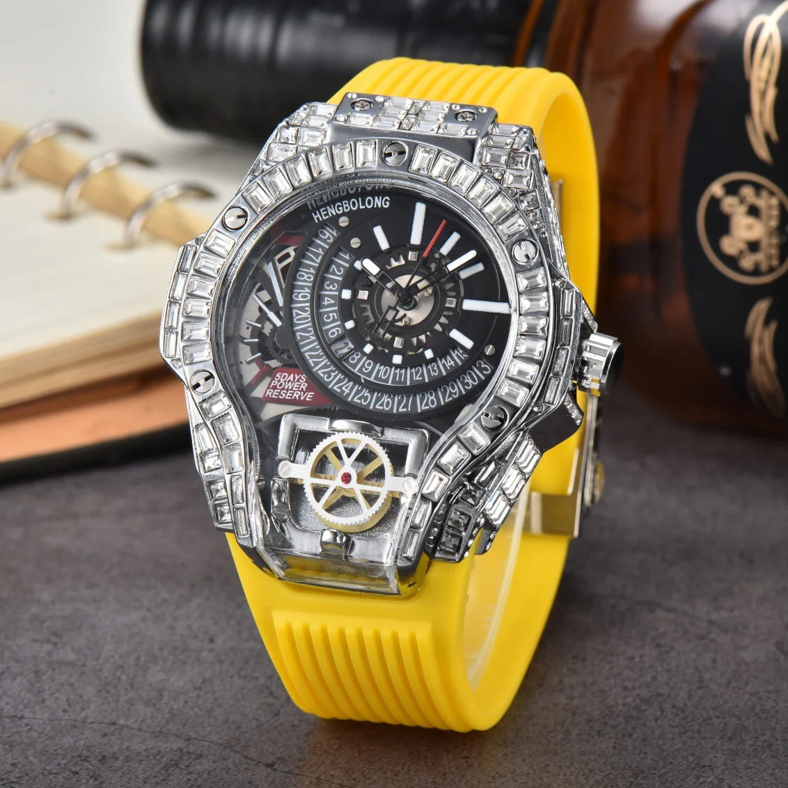 Luxury Diamond Case Mens Quartz Watches — Black | KIMLUD