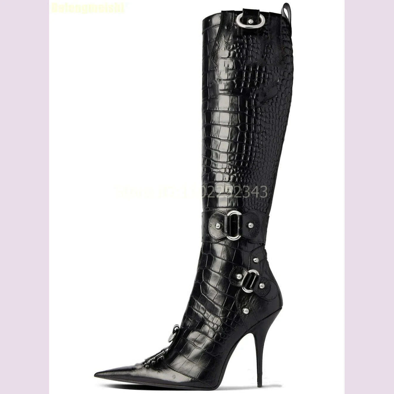 2025-new-stiletto-high-heels-crocodile-pattern-boots-fashion-b-button-motorcycle-pointed-toe-boots-womens-black-knee-high-bootskimlud-womens-fashion-34628936