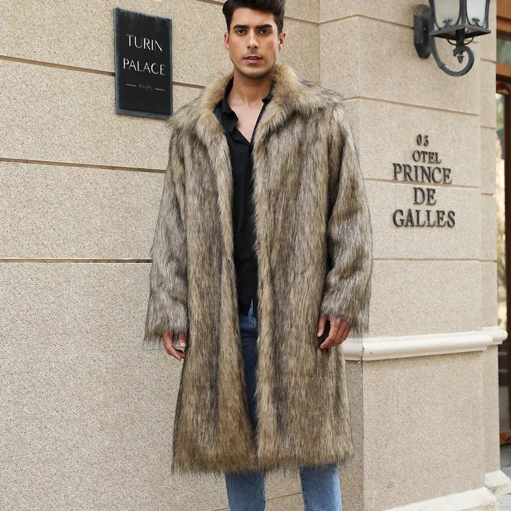 Men's Faux Fur Coat - Long Coat - Faux Fur | KIMLUD