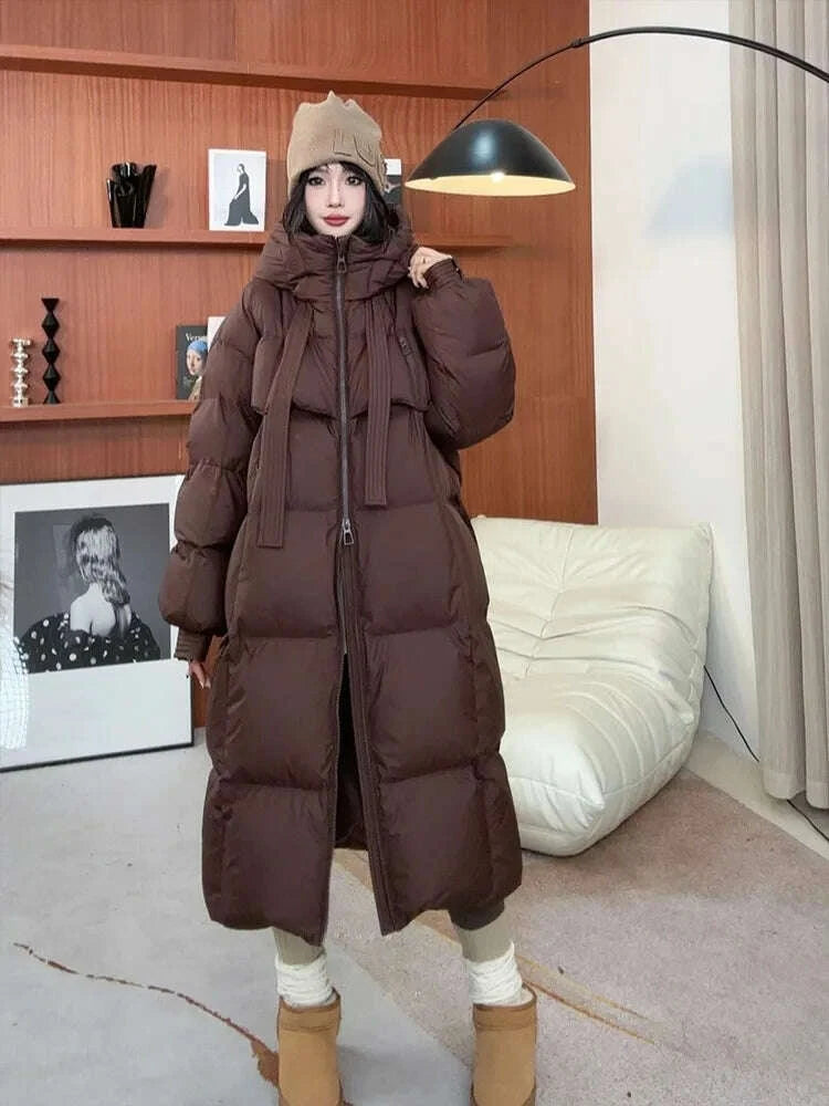 KIMLUD, Women's Down Cotton Padded Jackets Korean Thickened Warm Long Overcoat Solid Hooded Overall Topcoat 2024 Winter, KIMLUD Womens Clothes