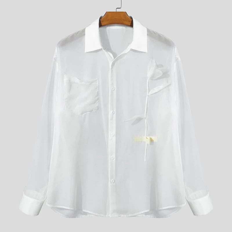 Mesh Patchwork Shirt Oversized Unisex — White | KIMLUD