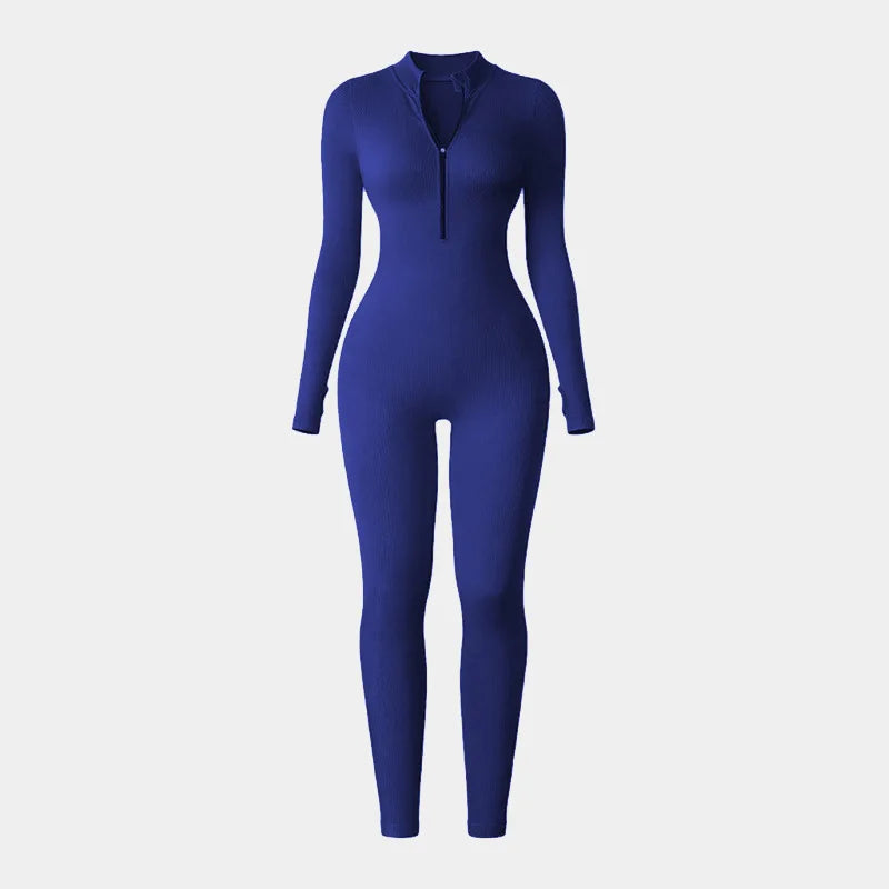 Nylon/Spandex Jumpsuit Half Zip Activewear — Black | KIMLUD