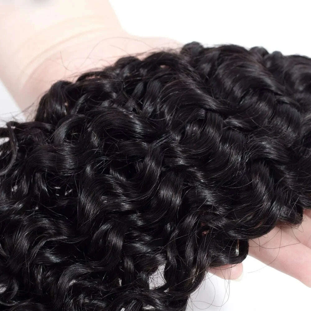 KIMLUD, 12A Brazilian Virgin 100% Human Hair Deep Wave Deep Curly Bundles Sew In Quick Weave Ponytail Closure Extensions 12-30 Inches, KIMLUD Womens Clothes