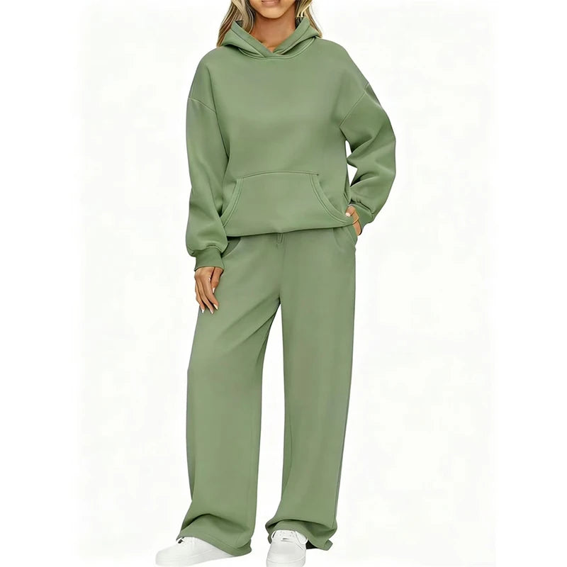 Terry Knit Hoodie Two-Piece Set Relaxed — Black | KIMLUD
