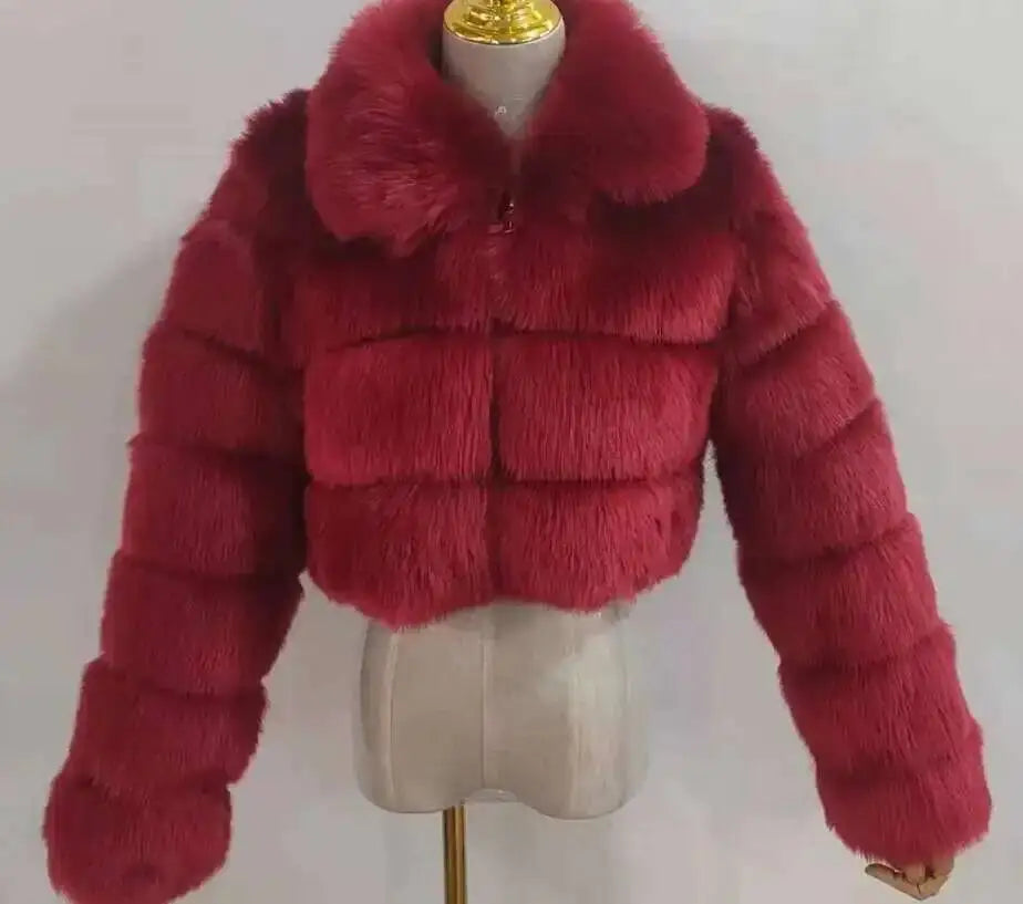 DEAT Fashion Women's Faux Fur Coat Lapel Zipper Long Sleeves Loose Thick Imitation Fur Short Jacket Winter New 7AB6103