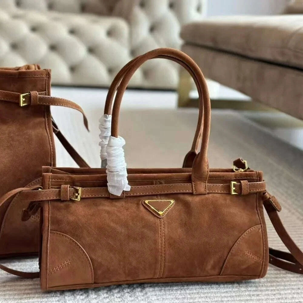 KIMLUD, 2025 New Casual Versatile Leather Belt Buckle Suede Retro Underarm Bag Premium Texture Niche Handbag Crossbody Bag Shoulder Bag, KIMLUD Womens Clothes