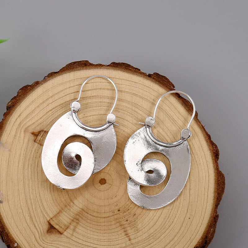 Hoop Earrings - Gypsy Curl Spiral - Zinc Alloy - Silver | KIMLUD