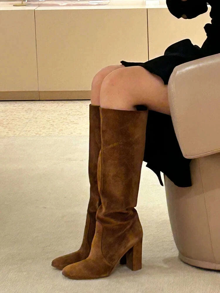 KIMLUD, High Heels Knee High Women's Boots Snow Warm Long Boots Woman Shoes Winter 2025 Sexy Suede Shoes Dress Pumps Mujer Chelsea Botas, KIMLUD Womens Clothes