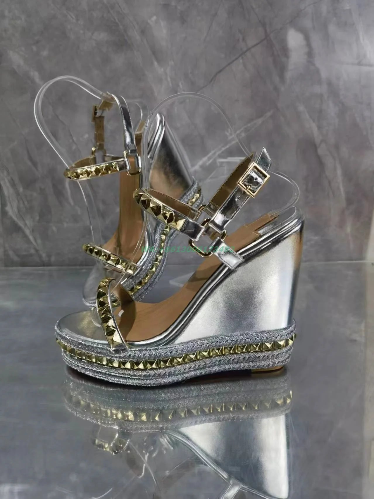 Metallic High Wedge Slingback Sandal — Silver | KIMLUD