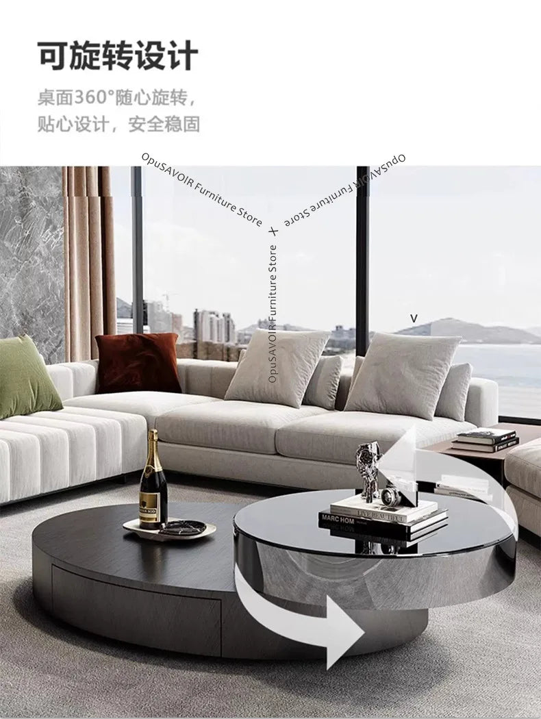 Italian Luxury Coffee Tables Oval Rotating Center — Champagne Gold | KIMLUD