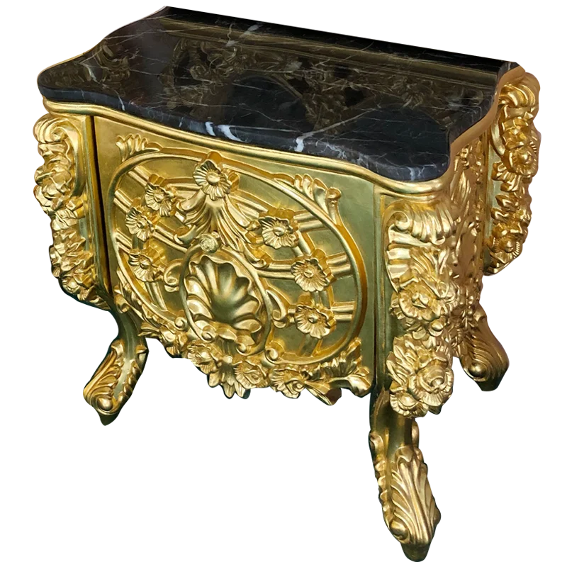 European Double Bed Ornate Upholstered Frame With Subtle Couture Detailing And Regal Silhouette — Antique Gold | KIMLUD