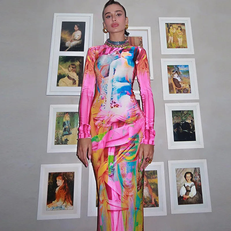 Dress – Punk Graffiti Print Bodycon – Polyester Slim Fit | KIMLUD