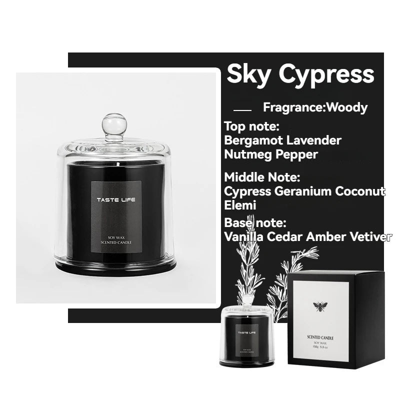 Soy Wax Scented Candle Smokeless Glass Cloche — Black | KIMLUD