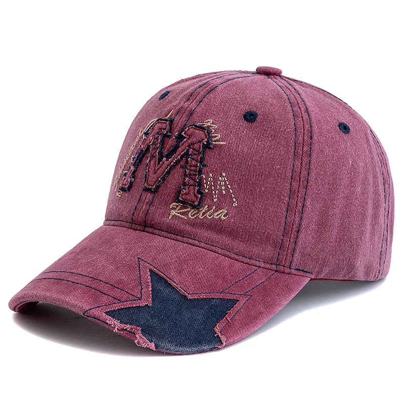 New Style Unisex Retro Baseball Cap M Letter Embroidery Dad Hat Star shaped Style Women And Men Outdoor Washed Cotton Cap