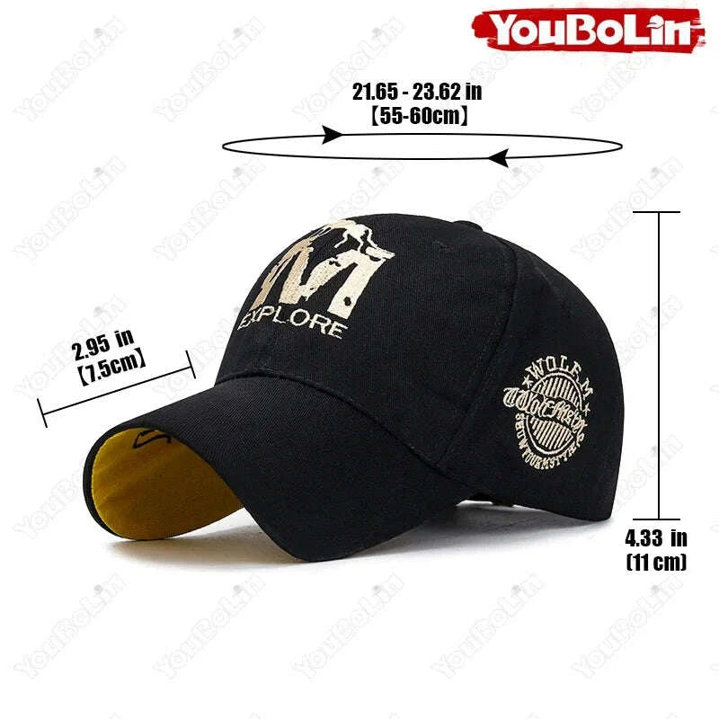 KIMLUD, M letter Wolf Totem Embroidery Cotton Adjustable Hard Top Baseball Cap Sun Hat Trucker Caps Dad Hats, KIMLUD Womens Clothes