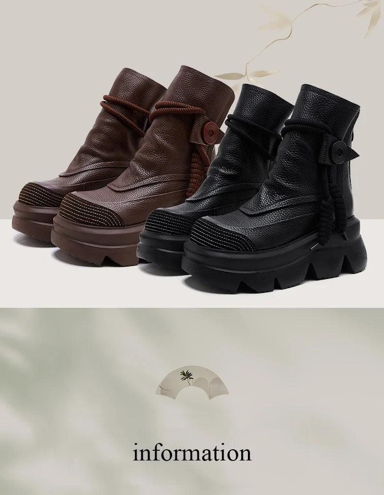 DRKANOL Fashion Thick Bottom Retro boots Women Autumn Winter Thick Plush Warm Platform Wedges Heel Back Zipper Ankle Boots Lady