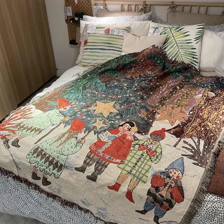 Retro Village Sofa Blanket Cotton Thread Throw Christmas Living Room Leisure Sofa Cover Winter Knitted New Years Gifts Blankets