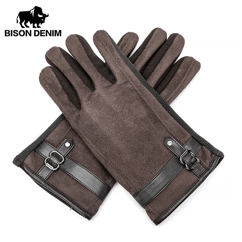KIMLUD, BISON DENIM Winter Men's Cycling Gloves Outdoor Running Motorcycle Touch Screen Fleece Gloves Non-slip Warm Full Fingers Mittens, KIMLUD Womens Clothes