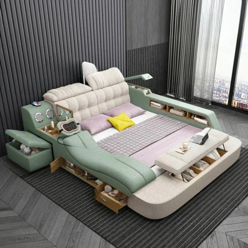 Nordic Smart Modular Double Bed Master Storage Luxury Designer Double Bed Multifunctional Leather Camas Matrimonial Furniture