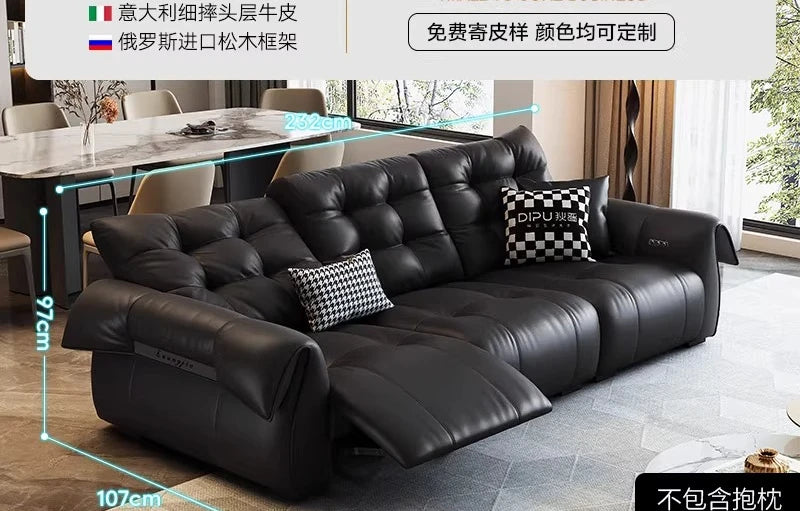Full-Grain Leather Minimalist Multifunctional Sofa With Sculpted Modular Form — Black | KIMLUD