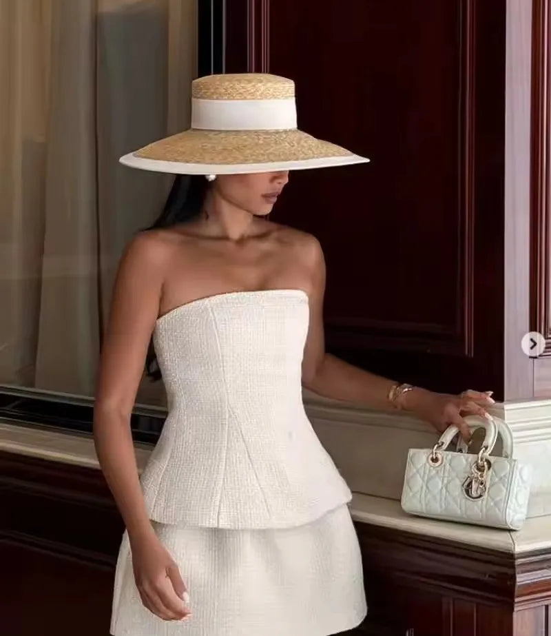 Chain Strap Straw Hat summer beach straw hat pearl Pork pie sun hat new elastic ribbon hat 여름모자