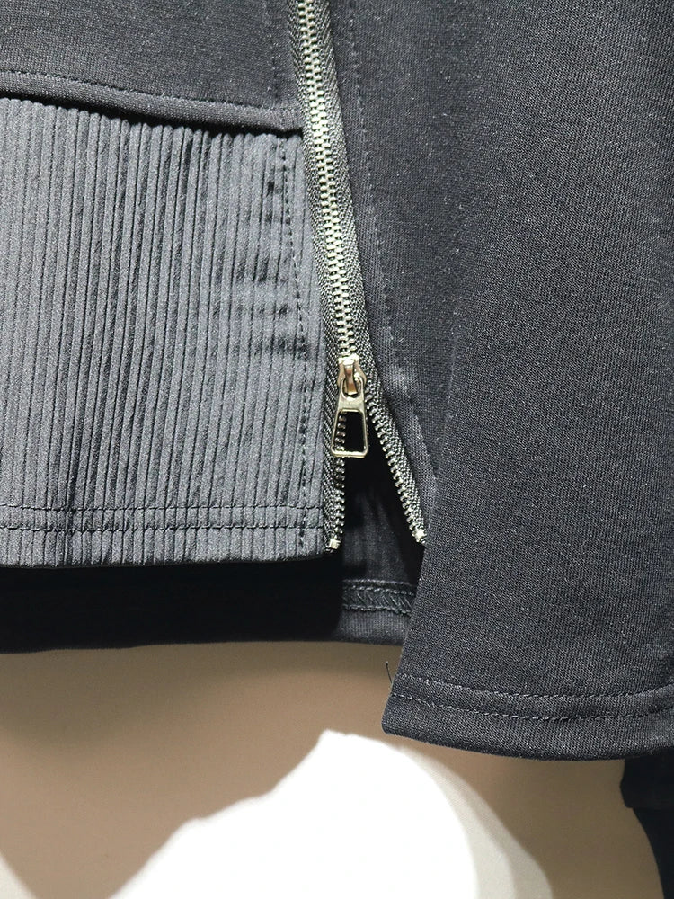 Sweatshirt - Pocket Zipper - Jersey - Black | KIMLUD