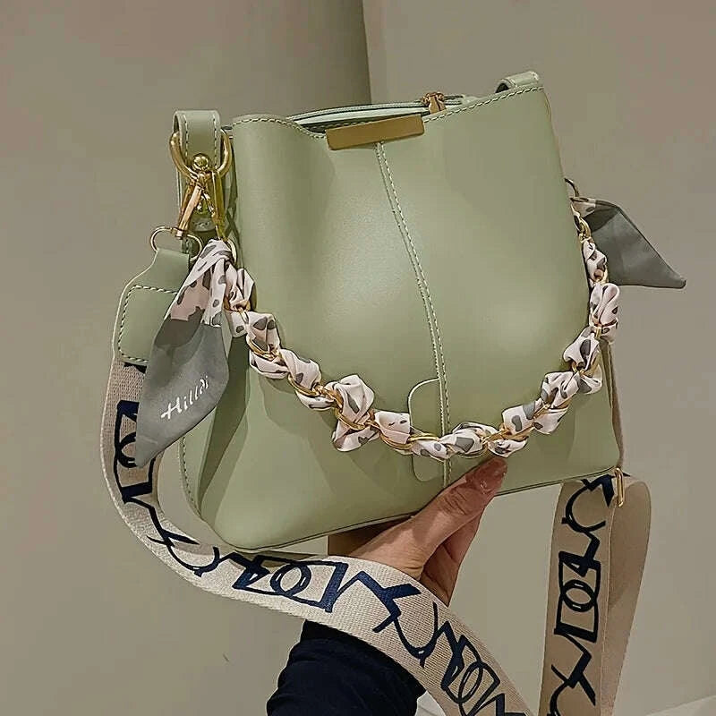 KIMLUD, New Fashion Women's Shoulder Bag Large Capacity Ribbon Chain Bucket Bag Crossbody Bag Daily Commuting, KIMLUD Womens Clothes