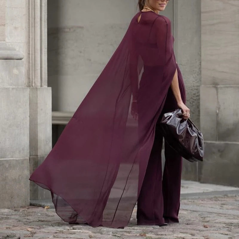 Cape Blouse - High Low Hem Sheer - Polyester | KIMLUD