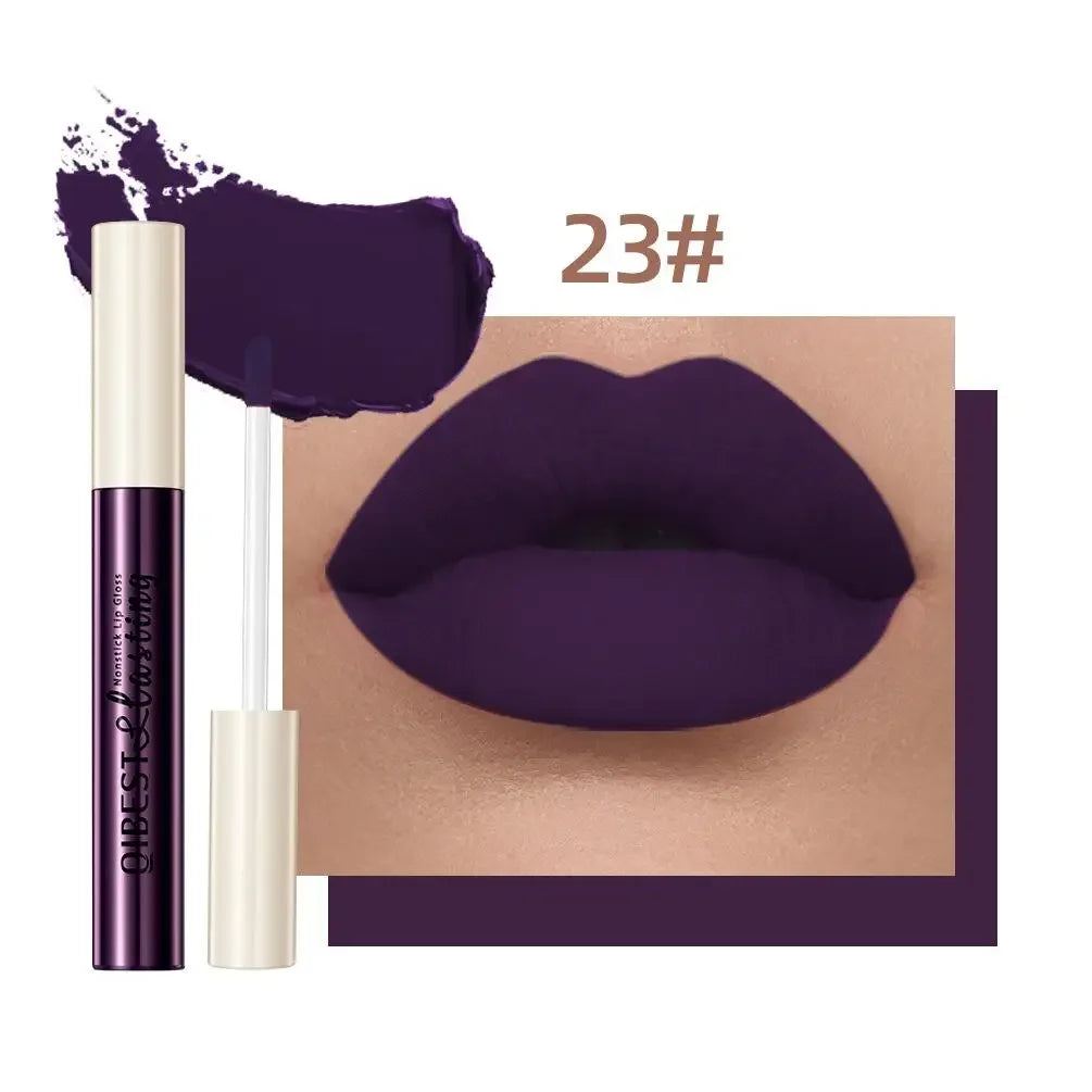 Nude Matte Lip Gloss 24 Colors Long-lasting Velvet Lipstick Waterproof Non-stick Cup Sexy Red Dark Lip Tint Makeup Cosmetic