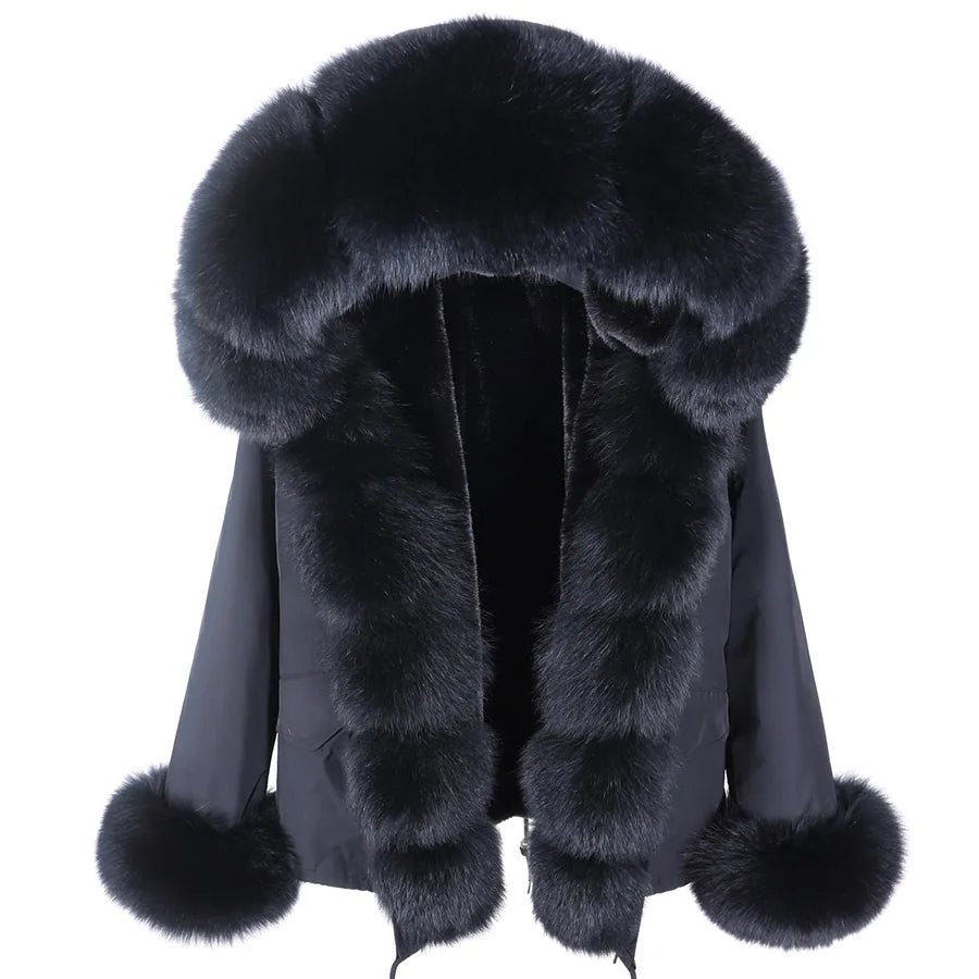 MAOMAOKONG Winter Clothes Women Natural Fur Coat Real Raccoon Fur Collar Parkas Remove Faux Fur Lining Warm Thick Short Jacket