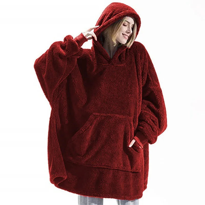 Hoodie Blanket - Oversize - Double-Faced Fleece Polyester Cotton | KIMLUD