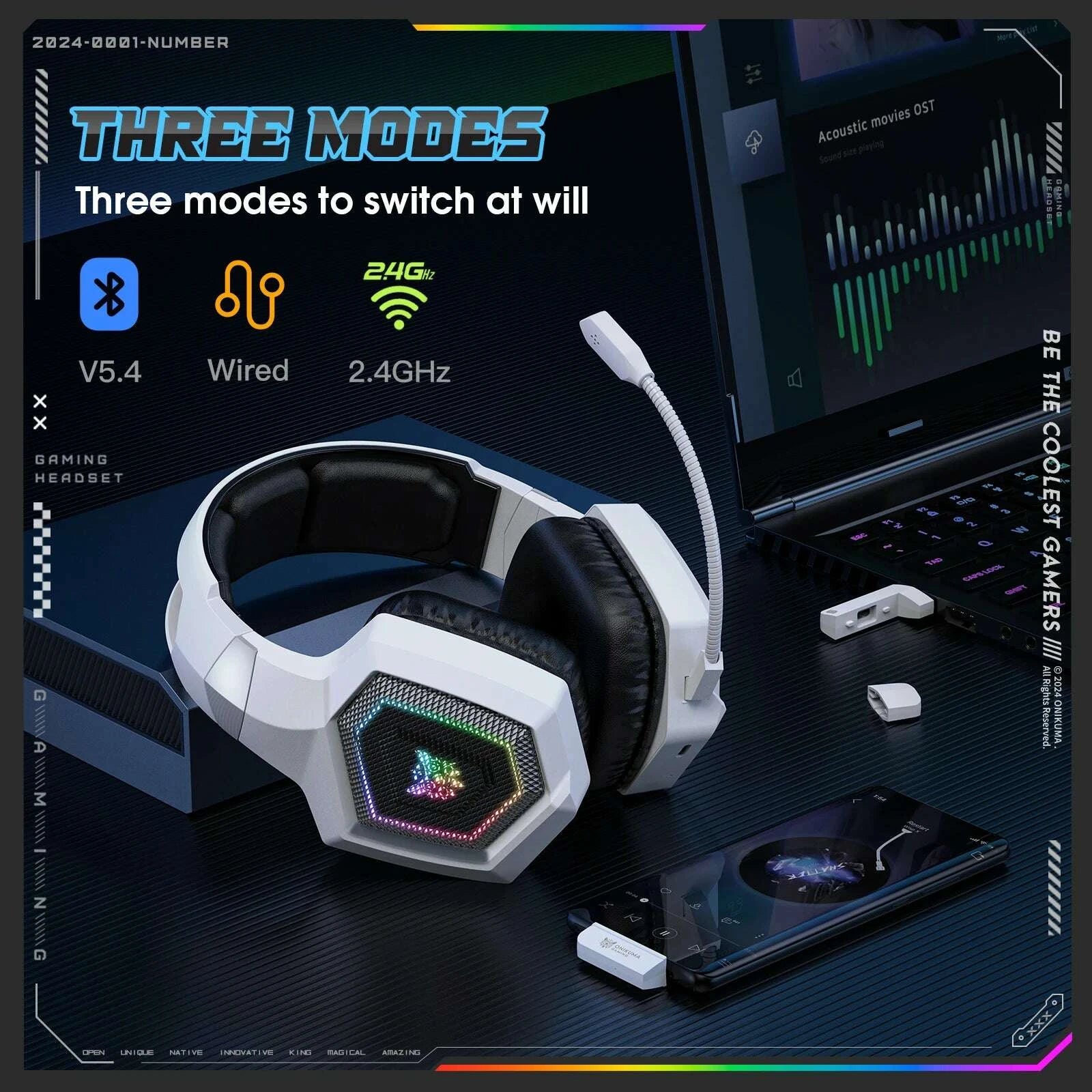 KIMLUD, ONIKUMA 2.4GHz Wireless Gaming Headset For PS5 PS4 PC Mac Noise Cancelling Earphone Headset Gaming Headphone With Micr RGB Light, KIMLUD Womens Clothes