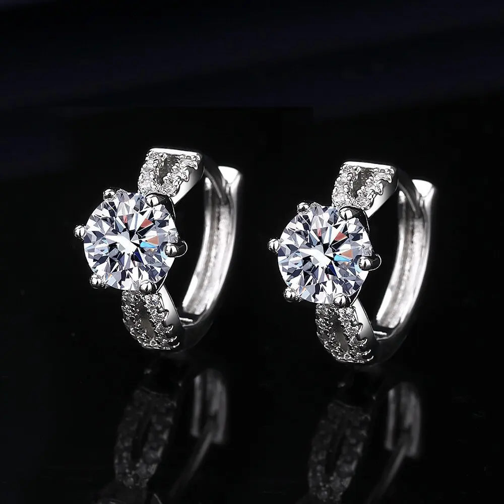 Silver-Toned Copper Oval Zircon Halo Stud Earrings — Sapphire Blue | KIMLUD